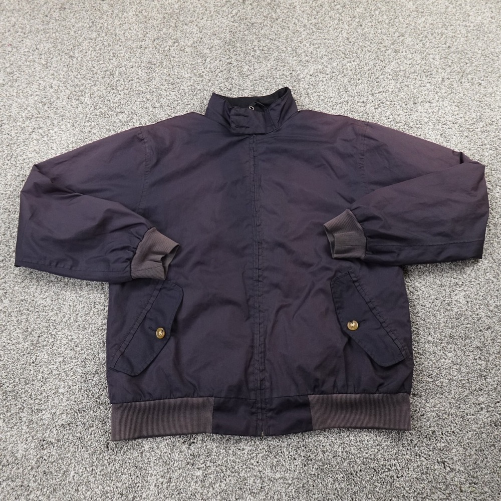 Orvis Jacket Mens M Black Chin Strap Windbreaker‎ Bomber Zip Coat Grunge Faded